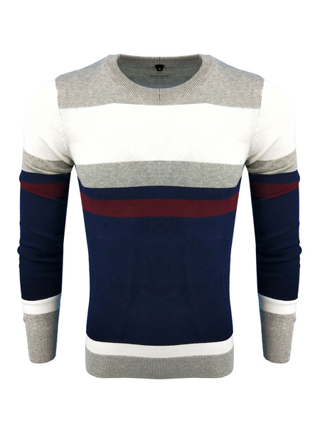 

Deep Blue Sweater Men Sweater Round Neck Long Sleeve Striped Casual Top
