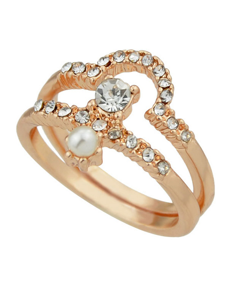 

Gold Ring Set Rhinestone Pearl Designed 2 Piece Couple Ring