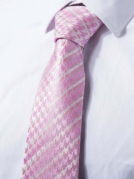 

Men Dress Ties Soft Pink Plaid Casual Business Neck Tie