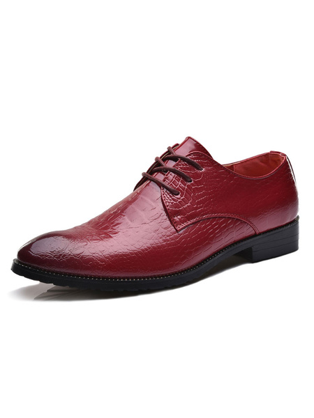 

Burgundy Men Shoes Pointed Toe Lace Up Casual Business Shoes