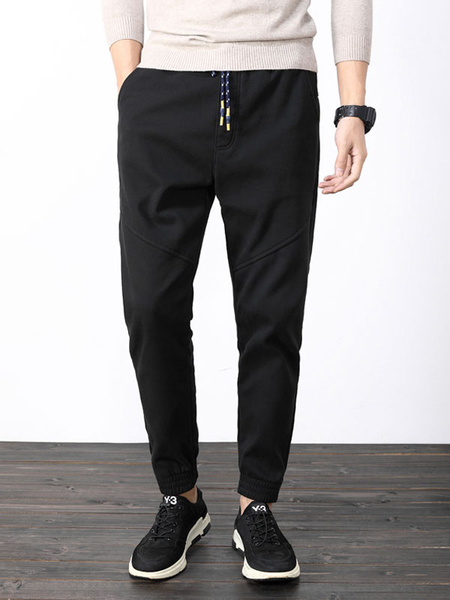 

Men Casual Pant Drawstring Harem Style Black Cotton Pant
