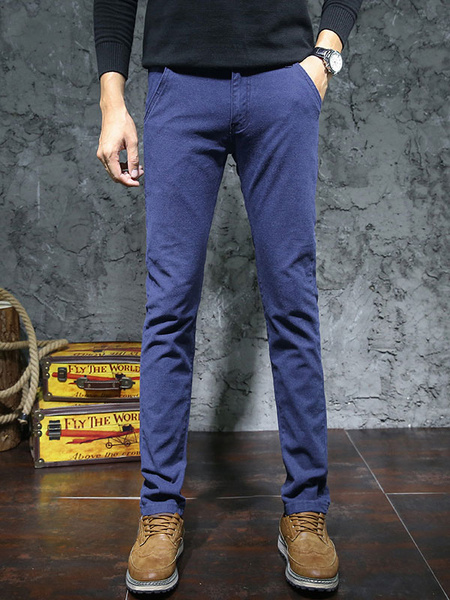 

Cotton Casual Pant Straight Leg Blue Long Pant For Men