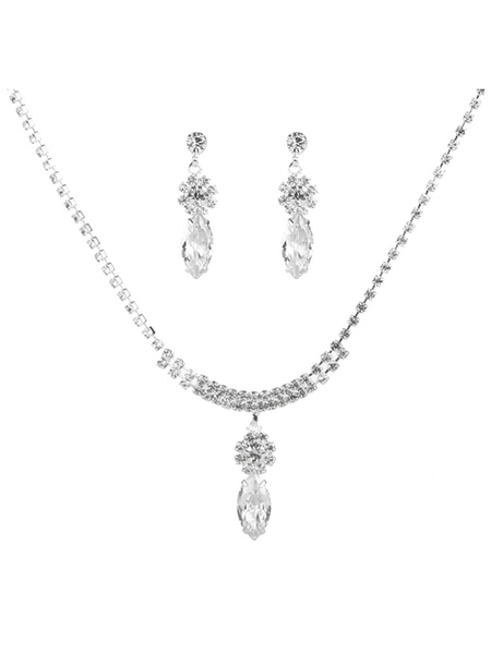 Image of Set di gioielli da sposa Set di gioielli in rilievo di strass in argento