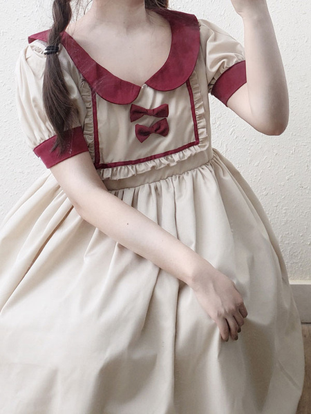 

Milanoo Sweet Lolita OP Dress Bow Ruffle Apricot Lolita One Piece Dress