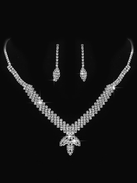 Image of Set di gioielli in argento con strass perline set di gioielli da sposa