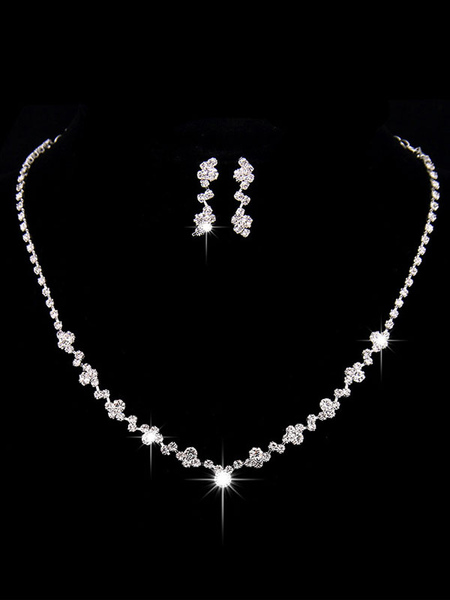 Image of Collana di gioielli in argento Set di gioielli di strass perline Collana e orecchini da sposa