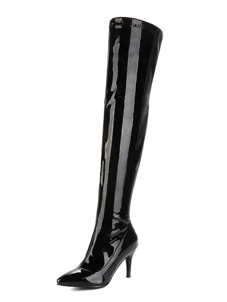 

Milanoo Thigh High Boots Womens Patent Pointed Toe Stiletto Heel Over The Knee Boots, White;red;black