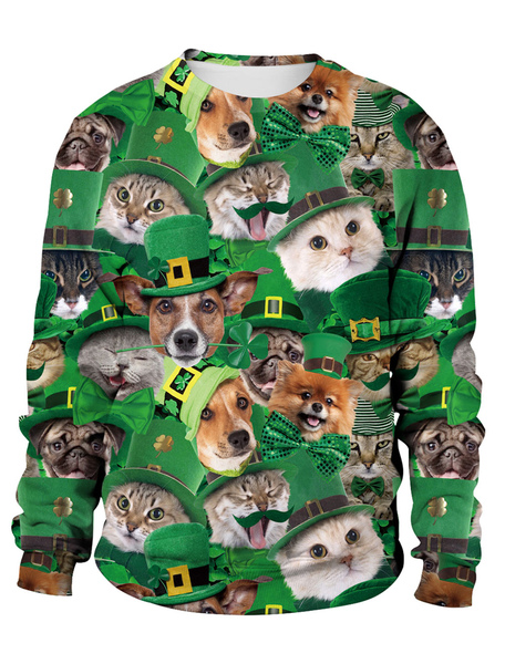Image of Carnevale Felpa verde St Patricks Day 3D Printed Dog Cat Clover Pullover T-shirt manica lunga irlandese unisex Costume Halloween
