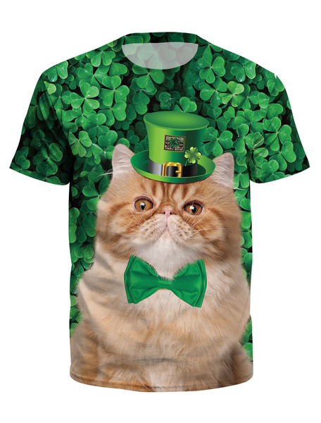 Image of Carnevale St Patricks Day Green T Shir 3D stampato Cat Clover Unisex Irish Top manica corta Costume Halloween