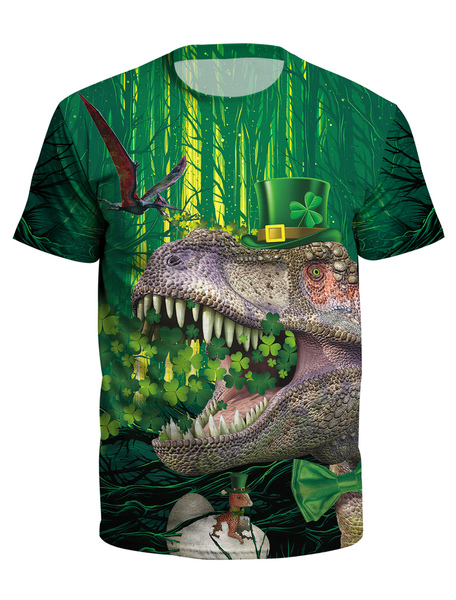 Image of Carnevale T-shirt St Patricks Day T-shirt a maniche corte irlandese multicolore con stampa 3D e dinosauro Costume Halloween