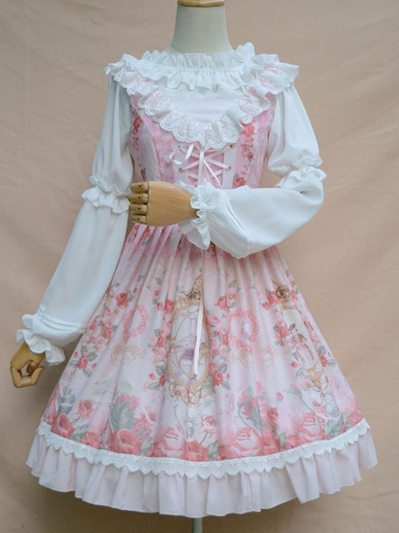 Image of Camicetta Lolita bianca in chiffon con pieghettature maniche lunghe