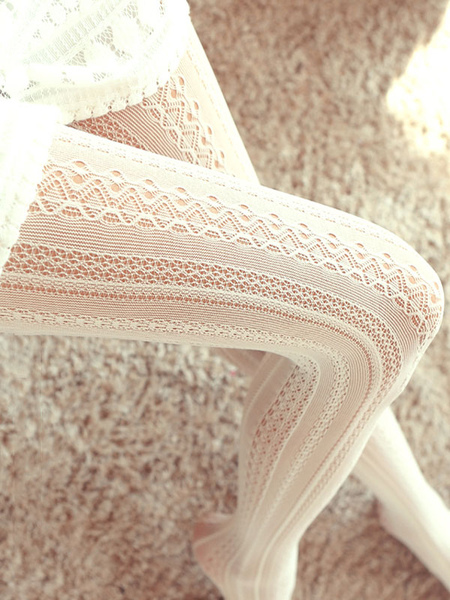 Image of Collant Lolita bianco con ricamo dolce sintetico stampato