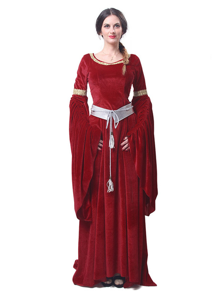 

Milanoo Medieval Renaissance Costume Dress Retro Long Trumpet sleeve Velour Women Gothic Victorian e, Green;blue;black;red