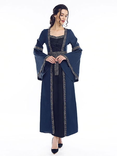 

Milanoo Victorian Princess Dress Retro Long Trumpet sleeve dark Navy Square neckline Medieval Renais, Burgundy;coffee brown;green;dark navy