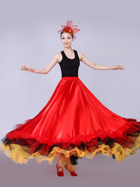 Image of Carnevale Costumi da Ballo Paso Doble 2024 Gonna a strati di danza flamenca rosso lungo Costume Halloween