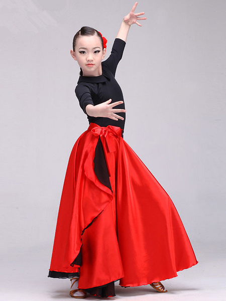 Image of Abito da ballo flamenco per bambini Costumi Paso Doble Gonna lunga spagnola rossa