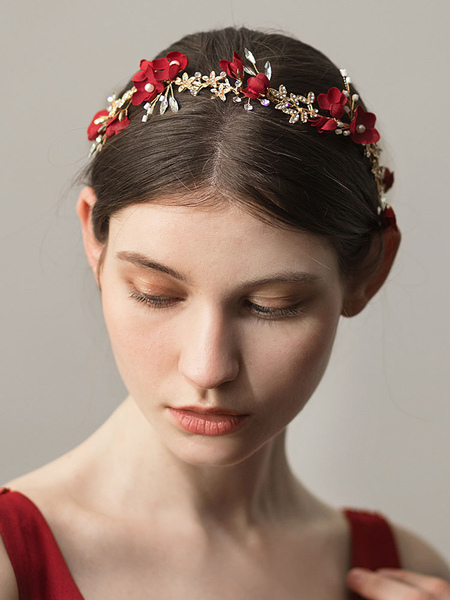 

Milanoo Red Wedding Headband Rhinestones Headpieces Beaded Bridal Hair Accessories