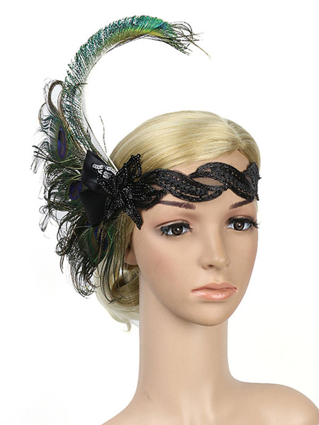 

Milanoo 1920s Great Gatsby Headband Peacock Feathers Retro Hair Accessories Women Flapper Headband H, Green