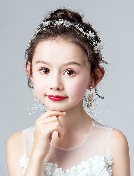 

Milanoo Flower Girl Headpieces Set Earrings Headband Ivory Kids Hair Accessories