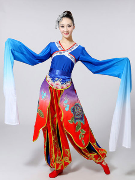 Milanoo Women Classical Dance Costumes Chinese Jinghong Dance Long Sleeve Performance Costumes Hallo, Blue  - buy with discount