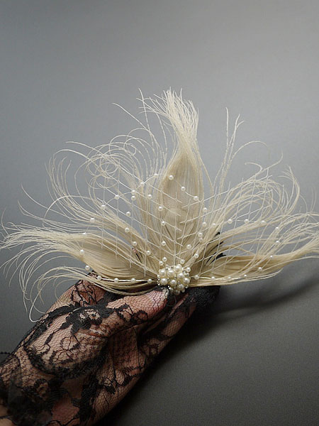 Image of Carnevale Flapper Dress Accessories 1920s Great Gatsby Accessory White Net Perle Feather Pearl Flapper Headpieces Costume Halloween