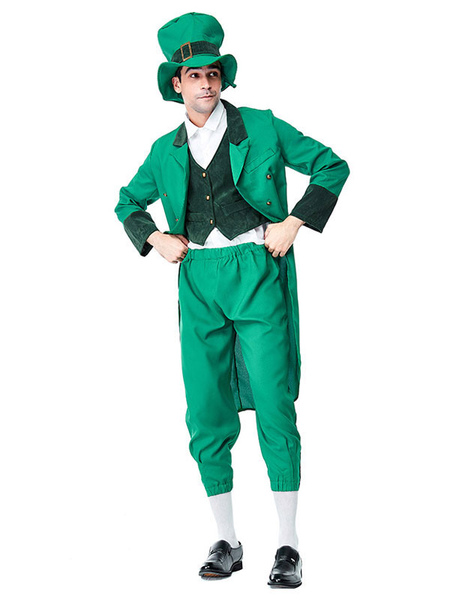 Image of Carnevale Costumi da San Patrizio Uomo Pantaloni Texudo verdi Cappello Costumi da festa irlandesi Halloween