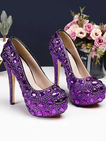 

Milanoo Luxury Prom Heels Crystal Embellished High Heel Party Bridal Shoes, Black;purple;blond;red;blue;silver