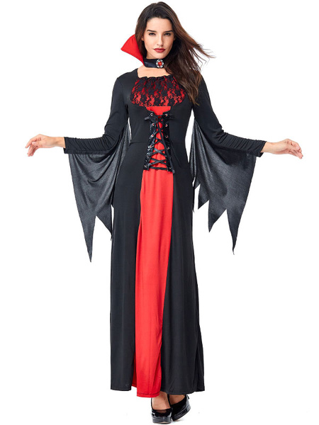 Image of Carnevale Costumi di Halloween Girocollo da vampiro da donna Abito nero Pizzo Costumi di vacanze di Costume Halloween
