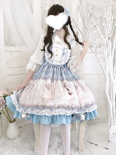 Image of Dolce Lolita JSK Dress Lolita stampato fiocchi blu cielo Lolita gonne