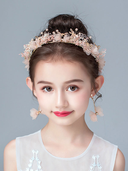

Milanoo Flower Girl Headpieces Pink Pearls Accessory Pearl Kids Hair Accessories, Pink;ivory
