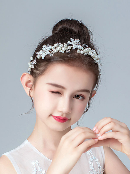 

Milanoo Flower Girl Headpieces Silver Pearls Accessory Pearl Hair Accessories For Kids