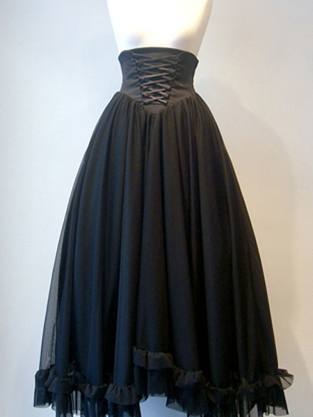 

Milanoo Gothic Lolita SK Lace Up Black Lolita Skirts