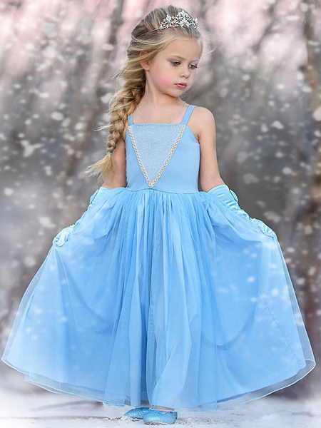 

Milanoo Elsa Flower Girl Dresses Square Neck Sleeveless Pleated Kids Party Dresses With Groves, Baby blue