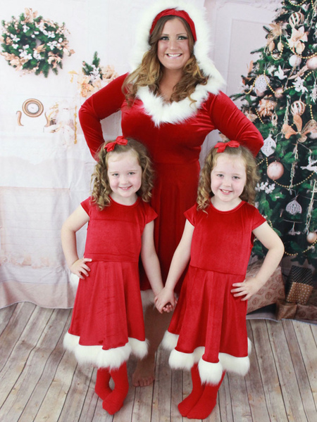 

Milanoo Family Christmas Pajamas Santa Clause Furry Red Costume Dress