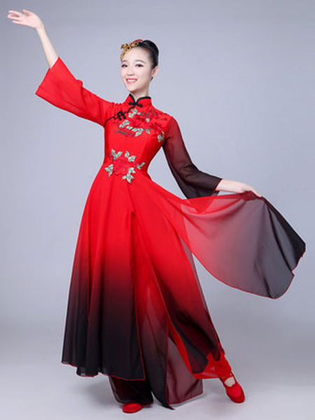 Image of Carnevale Costumi cinesi da donna Collare con basamento ricamato Ombre Costumi di festività asiatiche rosse Halloween