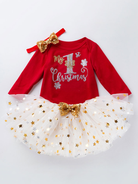 Image of Carnevale Kid Christmas Set Gonna tutu dorata con paillettes con top in cotone Costumi natalizi per feste Halloween