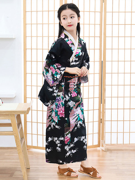 Image of Carnevale Costumi giapponesi Kimono da bambino Abito in poliestere nero Costumi estivi per feste da donna orientali Halloween