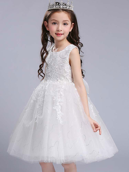 

Milanoo Flower Girl Dresses Jewel Neck Sleeveless Bows Kids Party Dresses, Soft pink;white;baby blue