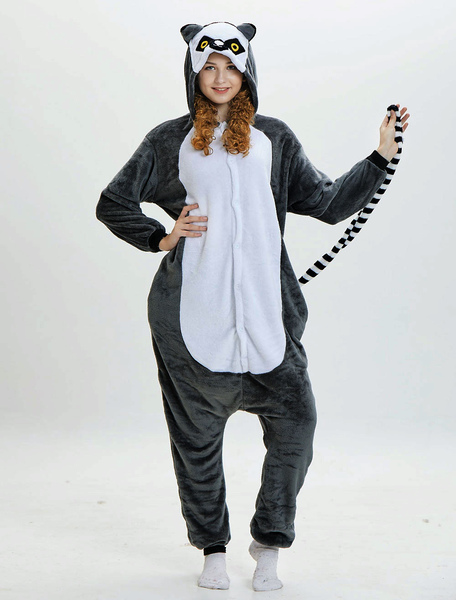 Image of Carnevale Monkey Kigurumi Onesie Adulti Pigiama Flanella Tute lunghe grigio scuro Unisex Animal Sleepwear Costume Halloween