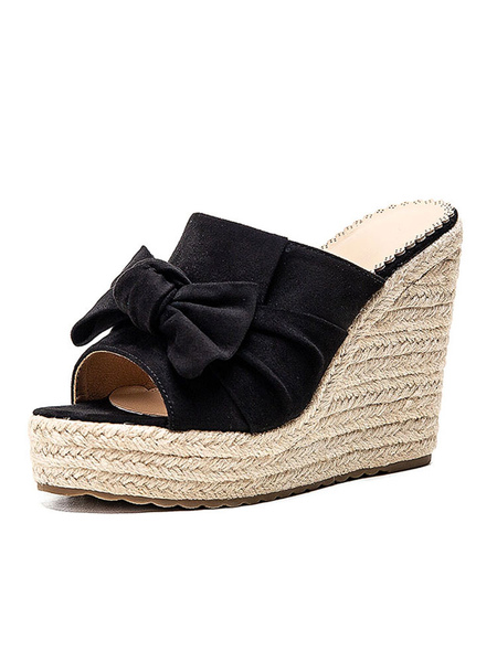 

Milanoo Black Wedge Sandals Open Toe Bow Backless platform heels Slippers, Camel;apricot;black