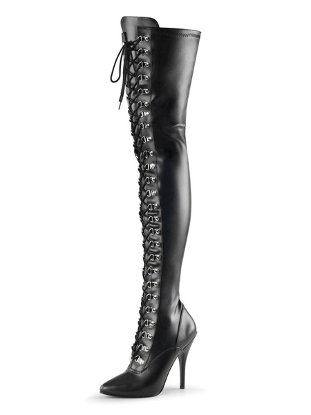 

Milanoo Women Sexy Boots Pointed Toe Zipper Sequins Stiletto Heel Rave Club Black Silver Thigh High, Black silver;black