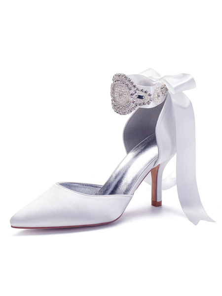 Women′s Rhinestones Lace Up Comfortable Bridal Heels