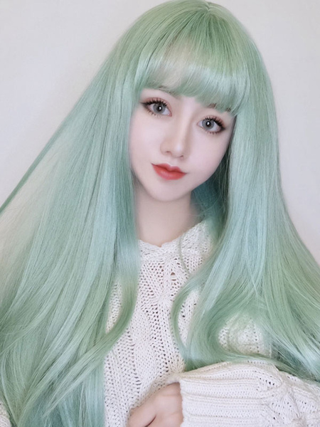 Image of Parrucca dolce Lolita parrucca lunga in fibra di vetro resistente al calore verde menta