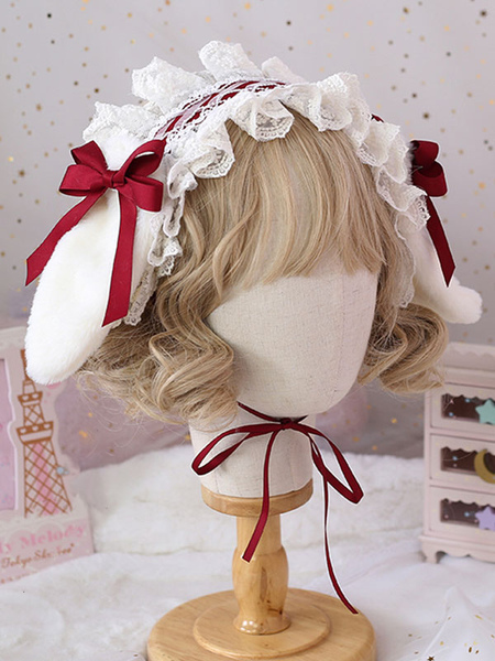 

Milanoo Sweet Lolita Headdress Bunny Ears Lace Bows Lace Headband, Light sky blue;soft pink;black;lilac;dark red