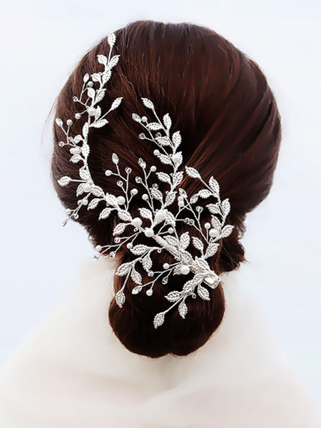 

Milanoo Handmade Headpiece Wedding Hairpin Imitation Pearl Metal Bridal Hair Accessories, Silver