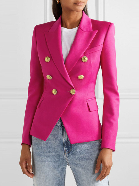 

Milanoo Women Blazer Rose Turndown Collar Long Sleeves Buttons Short Jackets, Split color;red;white;royal blue;rose;black