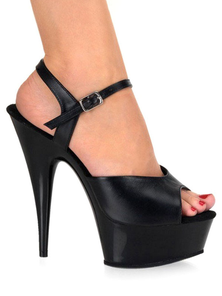 

Milanoo Women Sexy Sandals Black Platform Leather Peep Toe Buckle Detail High Heel Sandal Shoes Stri, White;black;red