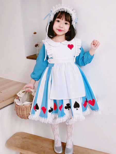 

Milanoo Alice In Wonderland Girl Dress Kids Lolita Dress And Headwear, Blue