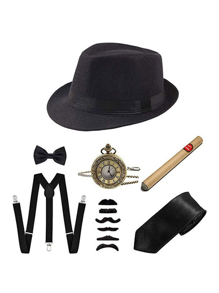 Image of Set di accessori Gatsby Gangster da uomo degli anni &#39;20 con cappello Panama e papillon