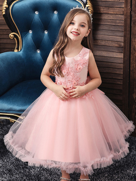 

Milanoo Flower Girl Dresses Jewel Neck Sleeveless Bows Kids Social Party Dresses, Cameo pink;white;soft pink;ture red;ink blue